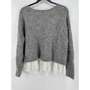 Sezane Auguste Grey Wool Blend Pleated Sweater M READ